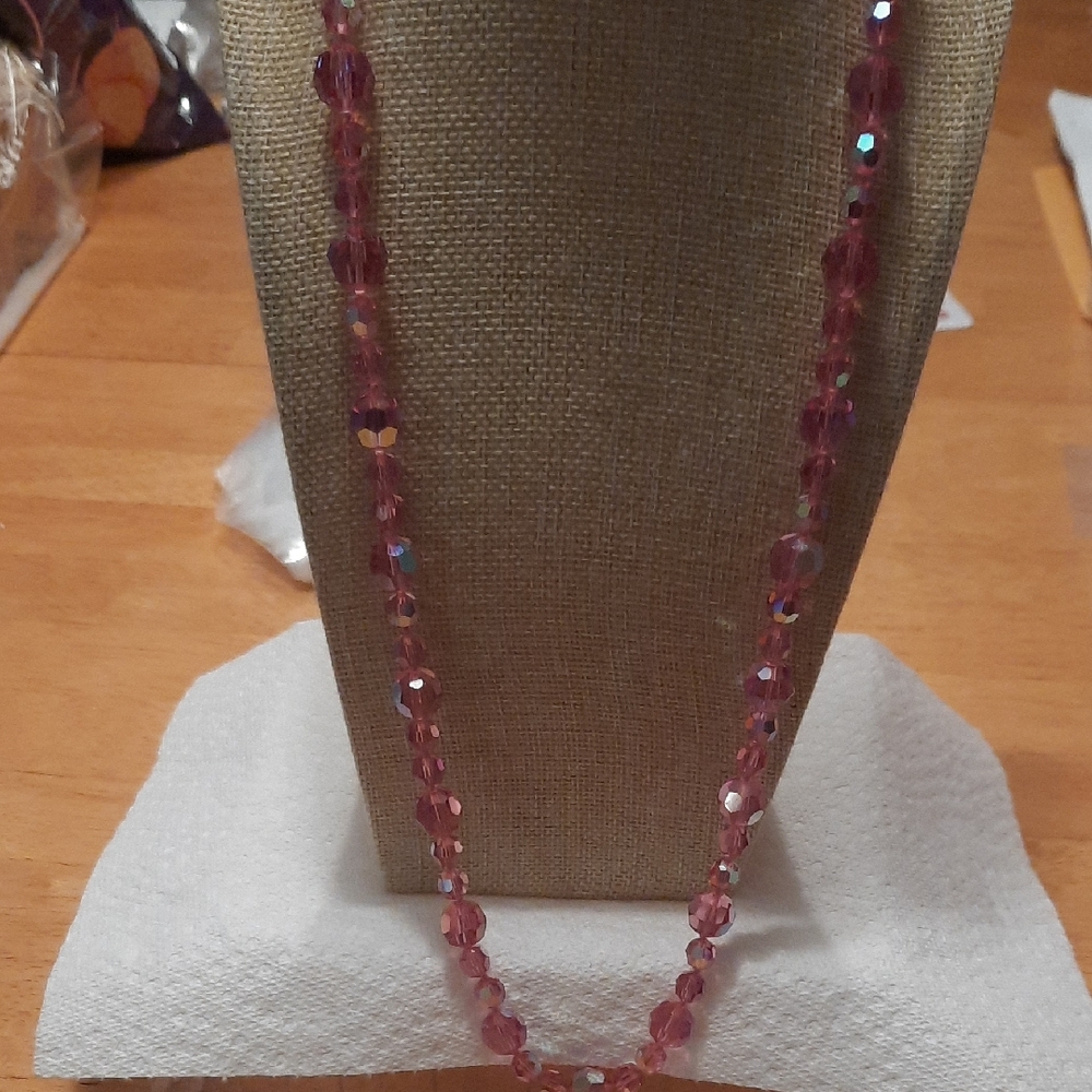 Elegant Pink Vintage Crystal Ab Necklace And Clip Earring Set.